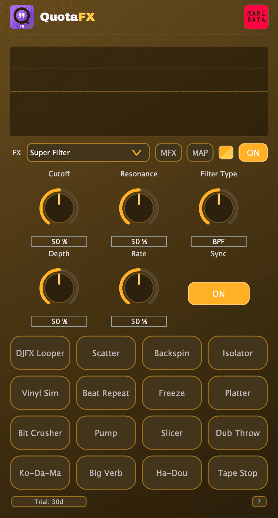 QuotaFX Super Filter in the amber theme