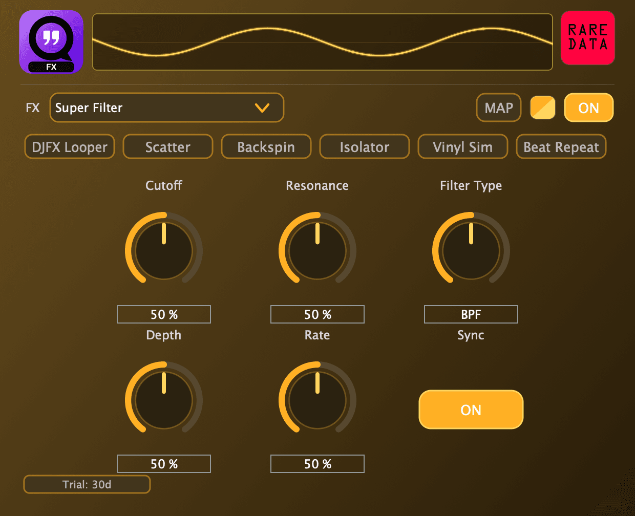 QuotaFX Super Filter in the amber theme