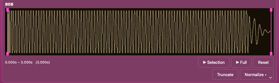 The built-in waveform editor with draggable start and end points