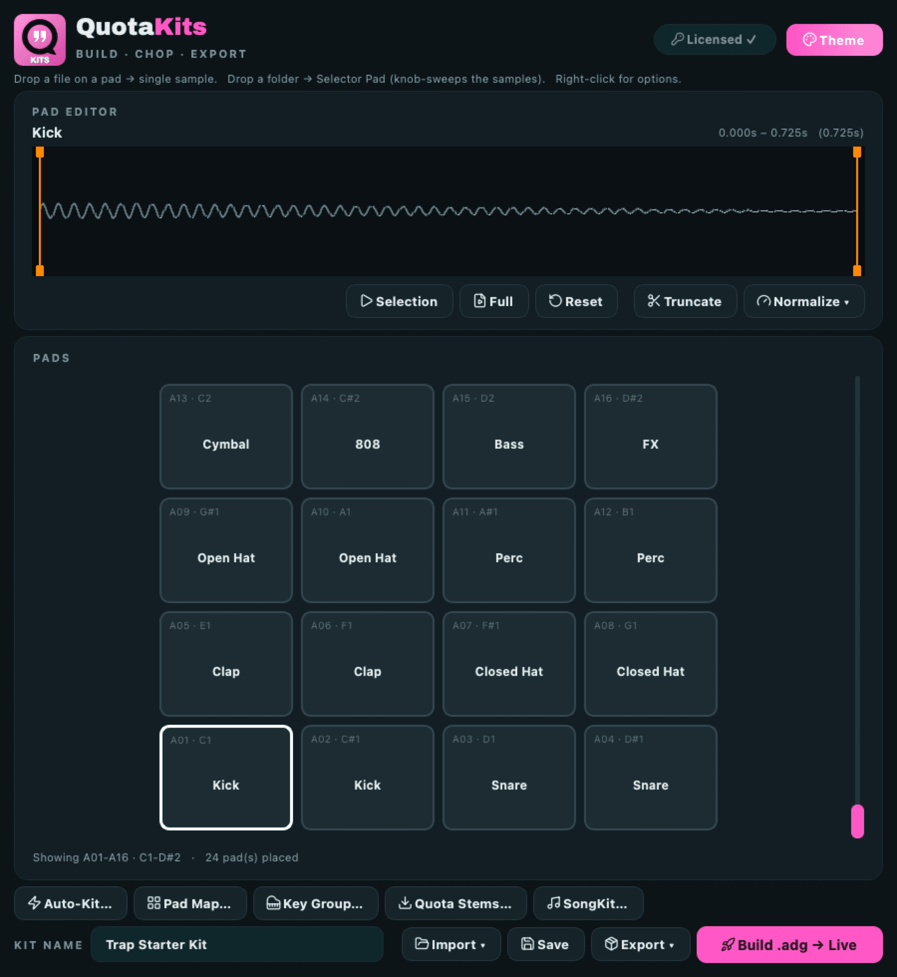 The Quota Kits workspace in the Bubble theme