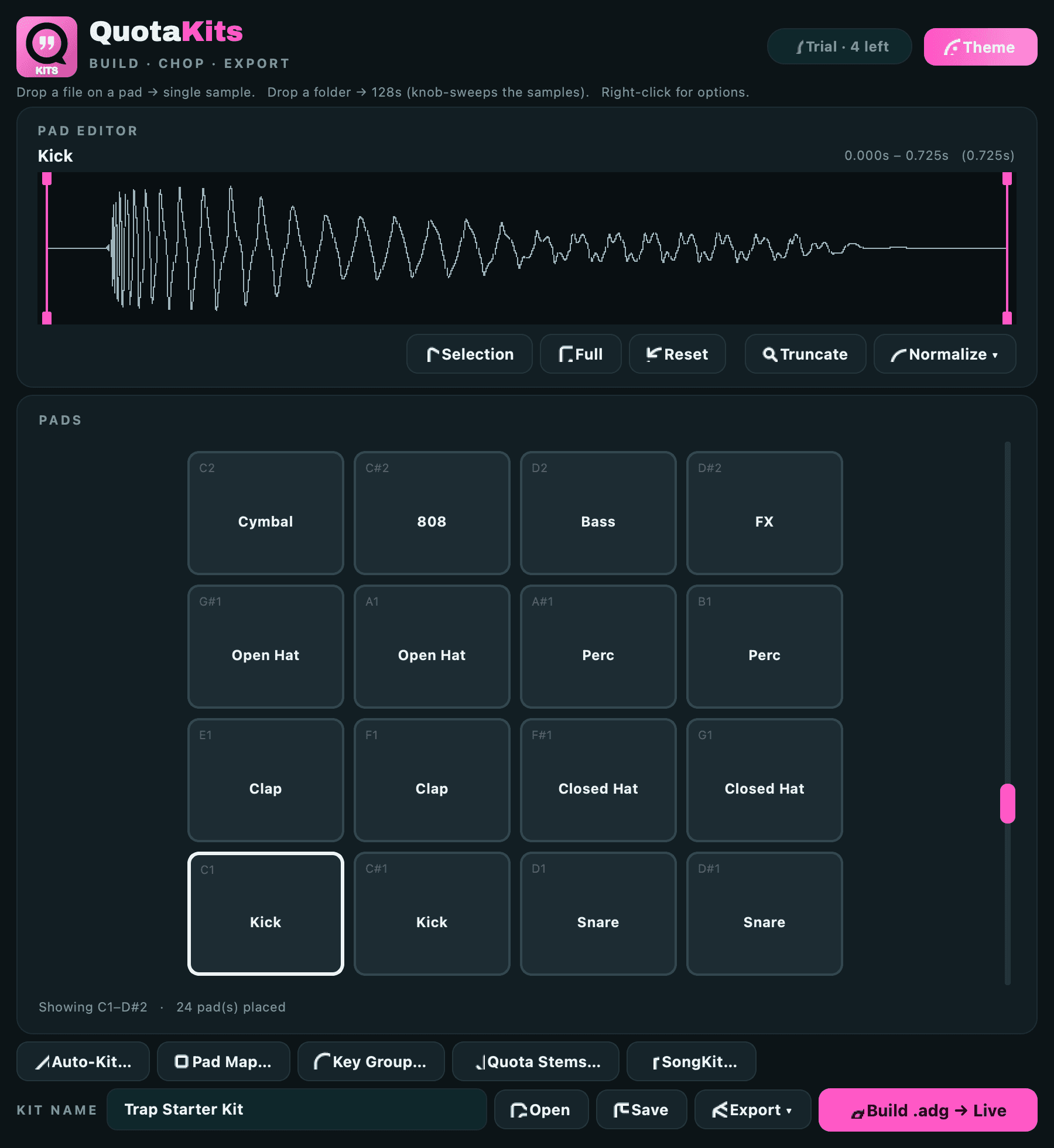 The Quota Kits workspace in the Bubble theme