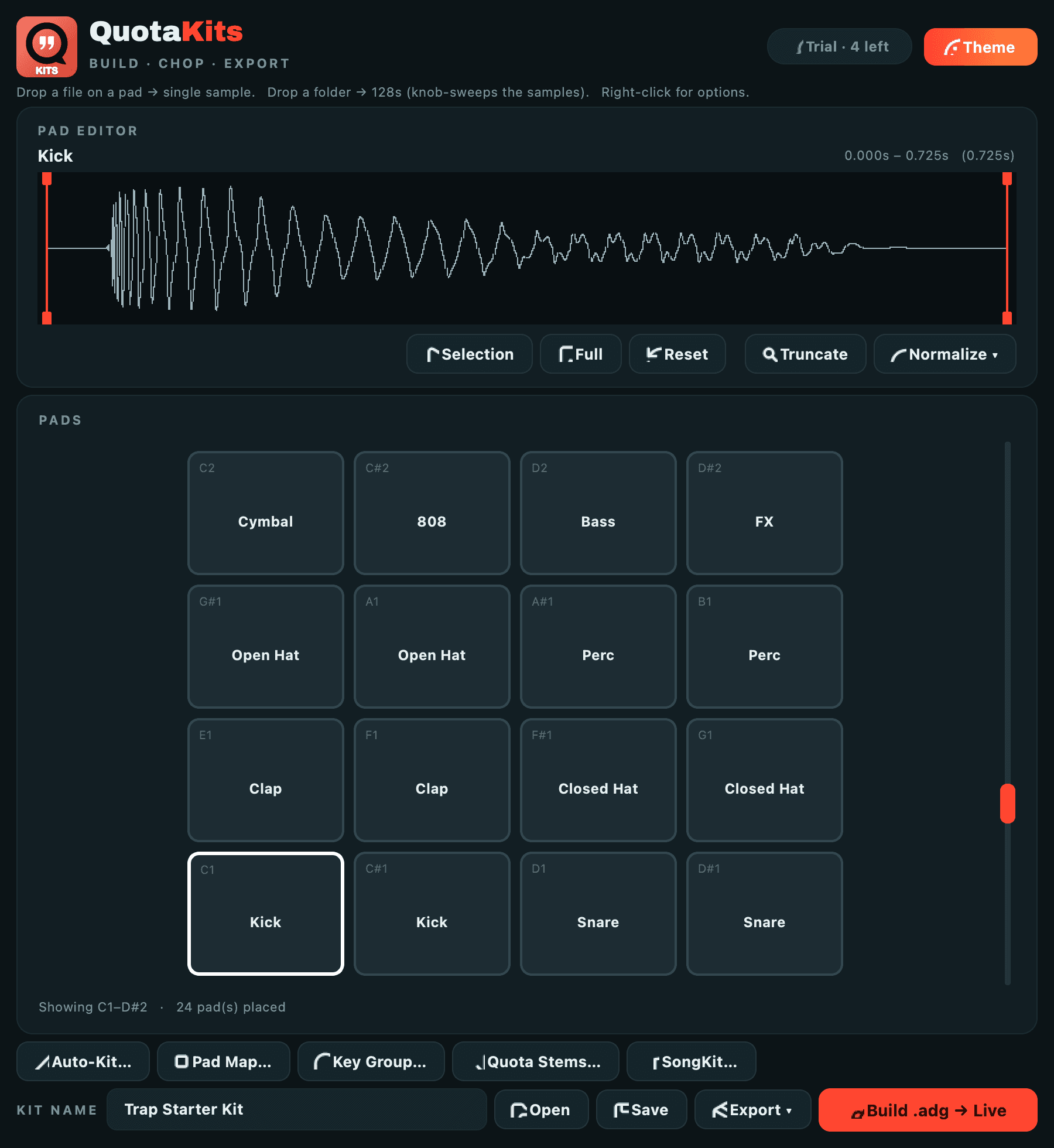 The Quota Kits workspace in the Ember theme