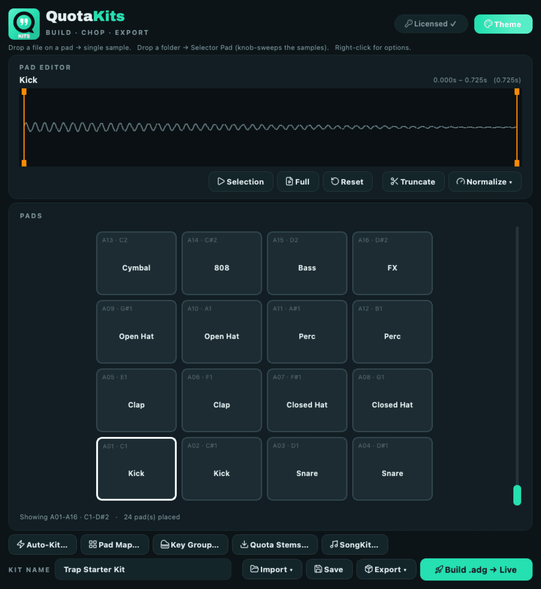 The Quota Kits workspace in the Mint theme
