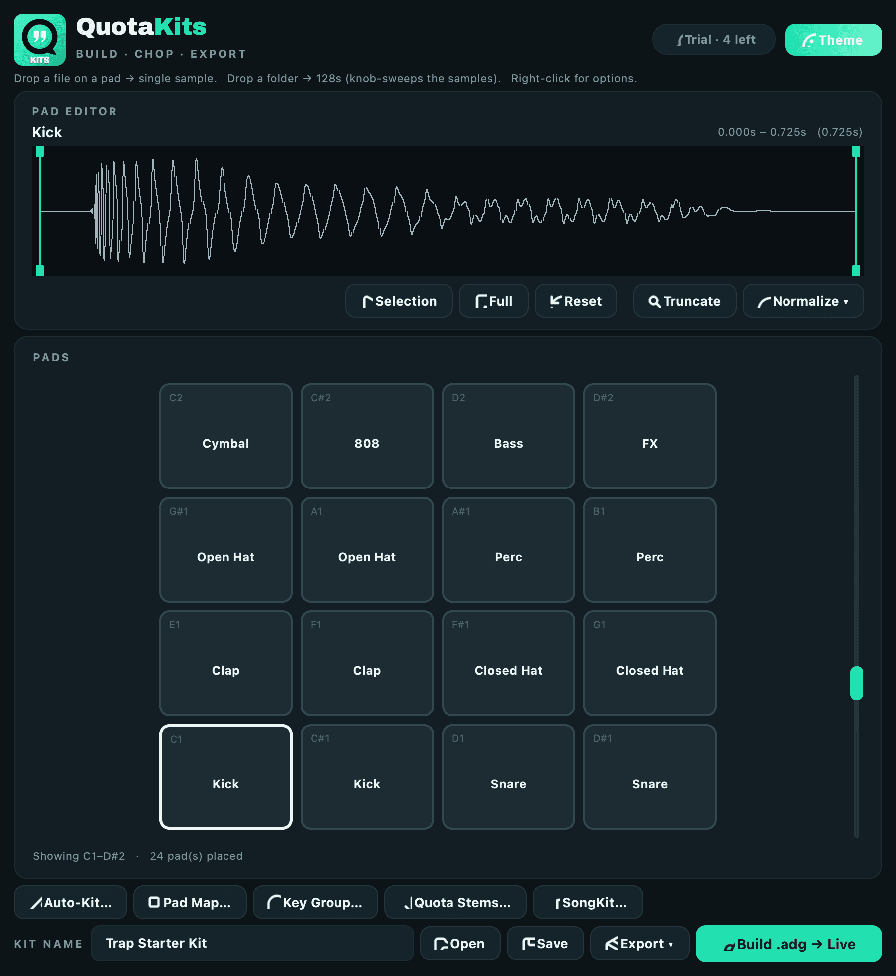 The Quota Kits workspace in the Mint theme