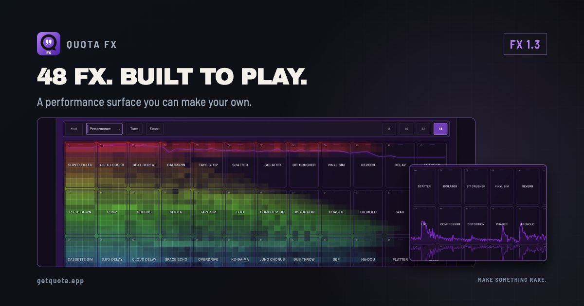 The real Quota FX Chomp performance controls with a 1.3 badge and the headline 48 FX, Built to Play.