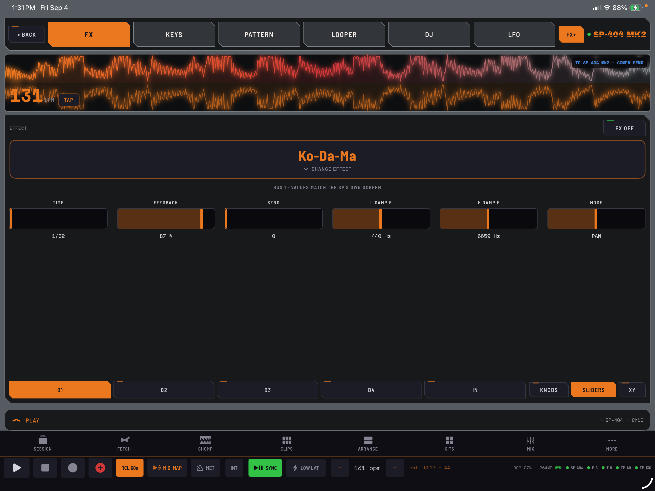 SP-404MKII effect controls in COMPA — a development capture; some interface details may differ from the launch release